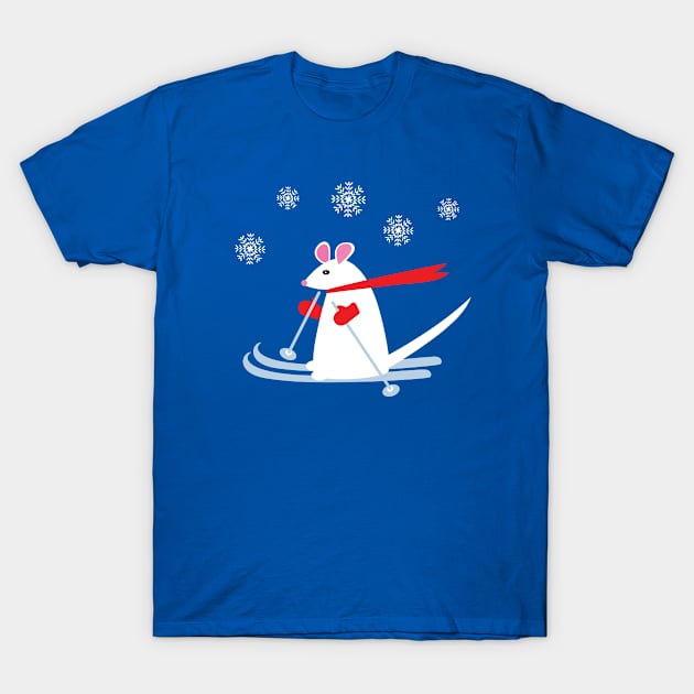 Christmas Mouse on Skis T-Shirt by AntiqueImages